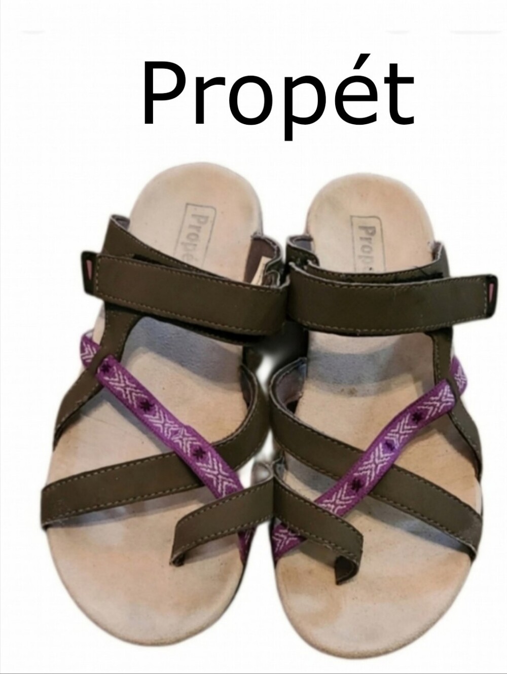 Women's Propét Contoured Comfort Sandals    Brownish/Green with Purple Accent